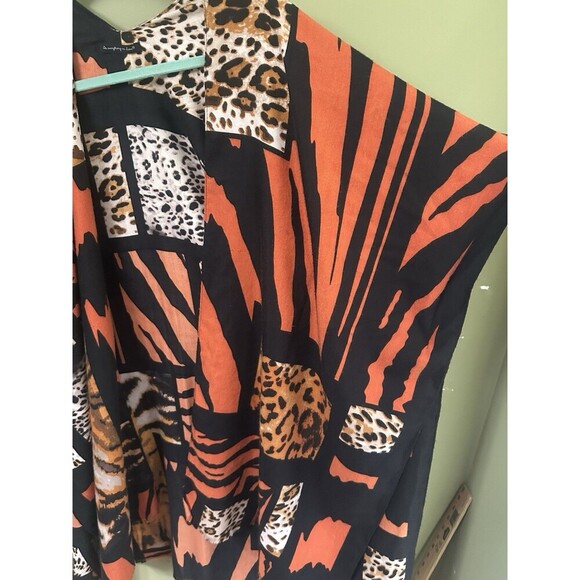 Anthropologie Do Everything In Love Kimono Duster Red Orange Chevron Fringe Open - Picture 2 of 10